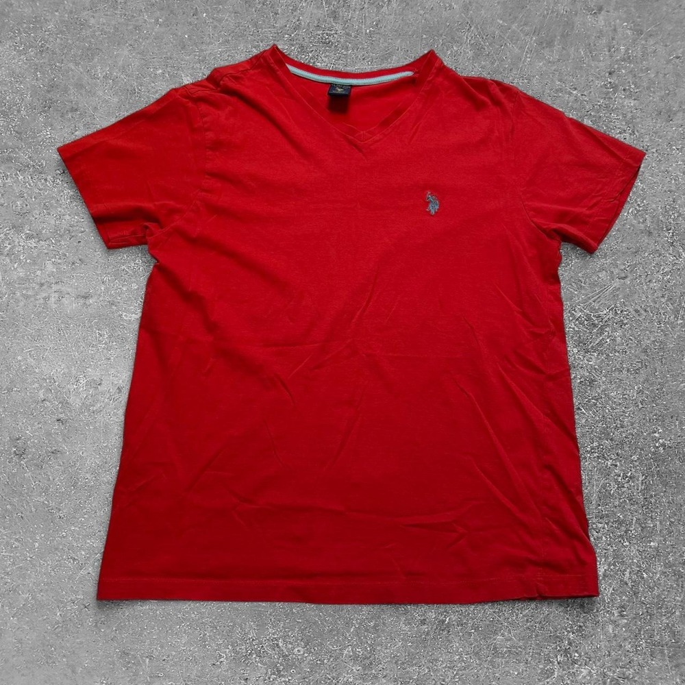 US Polo Assn Mens Red Cotton V-Neck Short Sleeve T-Shirt Logo Preppy Size M